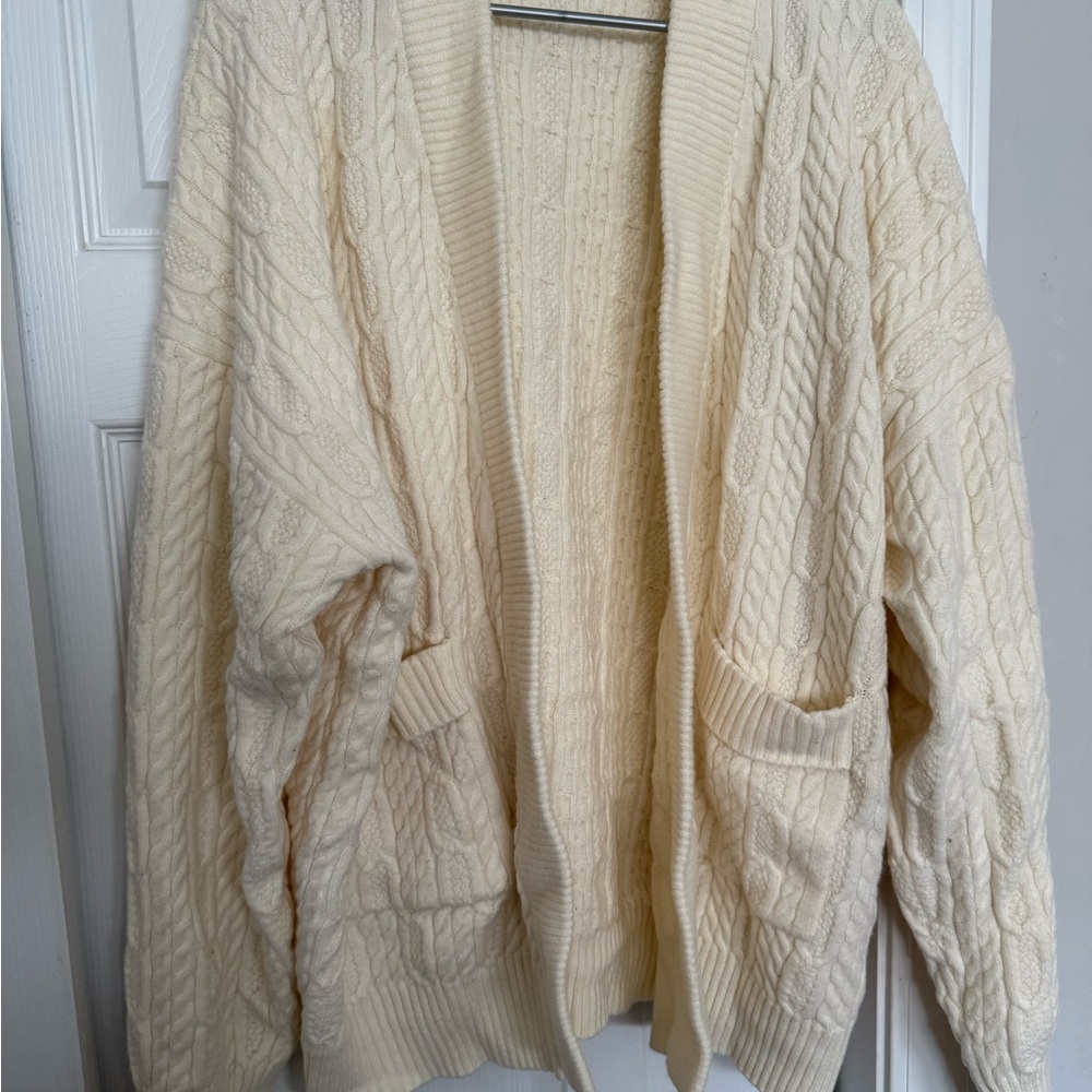 Chic Soul Cream Cable Knit Cardigan
